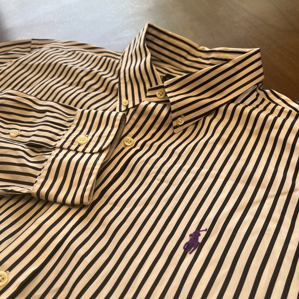 Ralph Lauren XXL Classic Fit Performance Black White Stripe Pony Button Up Shirt